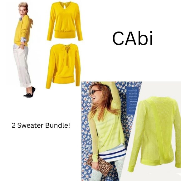 Cabi Sweater Bundle Canary Yellow & Chartreuse Fly Away Mesh Lightweight Tops L - Picture 1 of 15